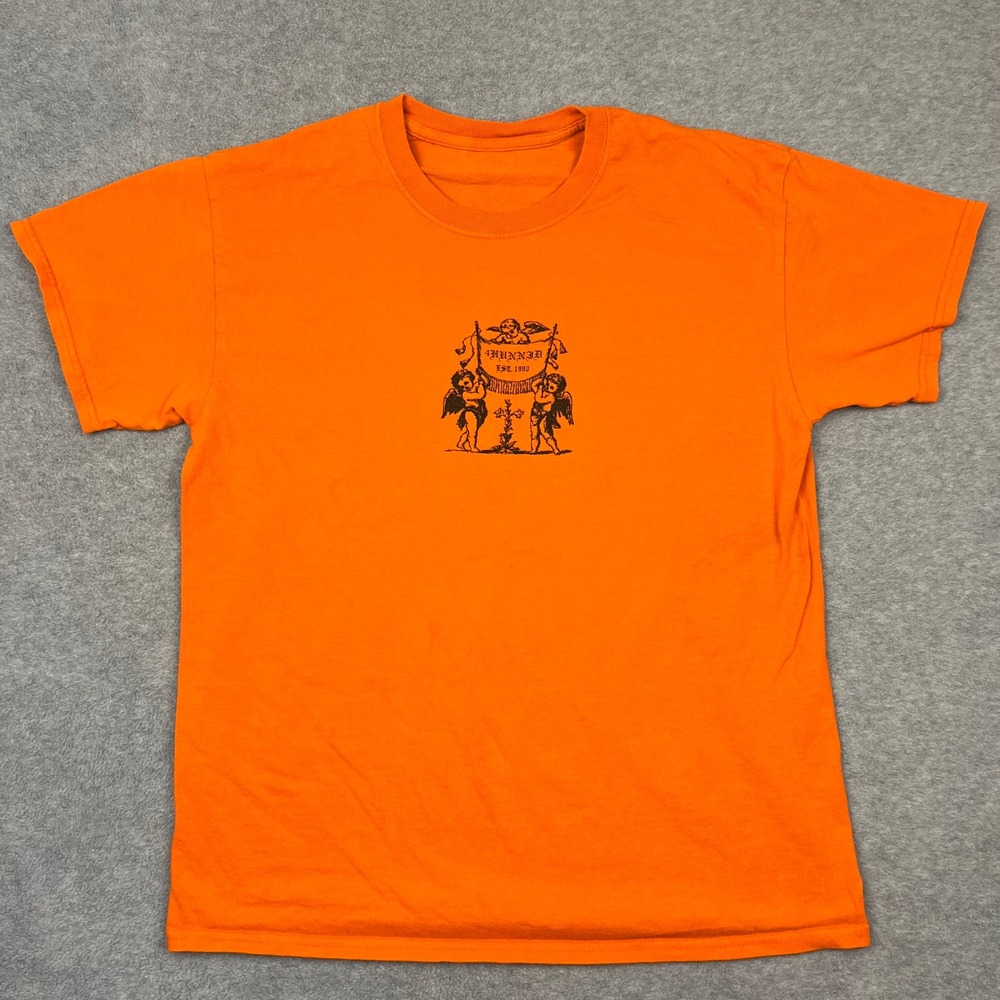 4Hunnid T Shirt Men Large Orange Cherub Graphic Short Sleeve Streetwear